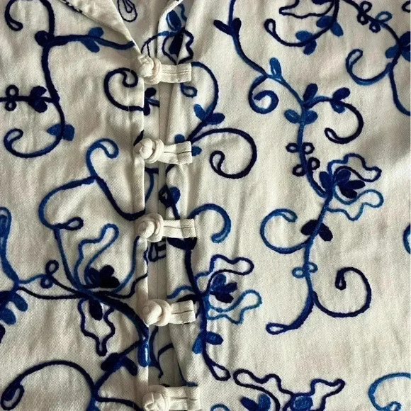 ❤️2/$50❤️[S] April Cornell Blue Embroidered White Cotton Tunic Dress Blouse - Picture 4 of 11